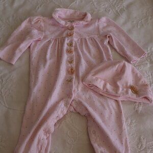 Little Me Pink and Gold sleeper with matching beanie hat cap